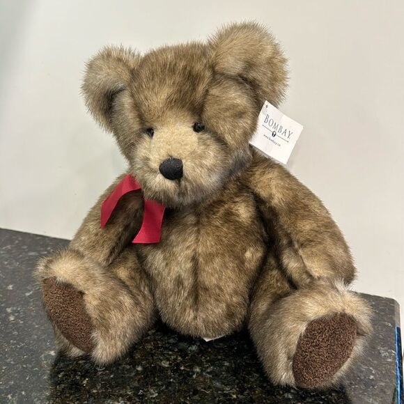 Bombay Russ Brown Fur Teddy Bear 14” Plush Danny Maroon Ribbon. NWT - Picture 1 of 8